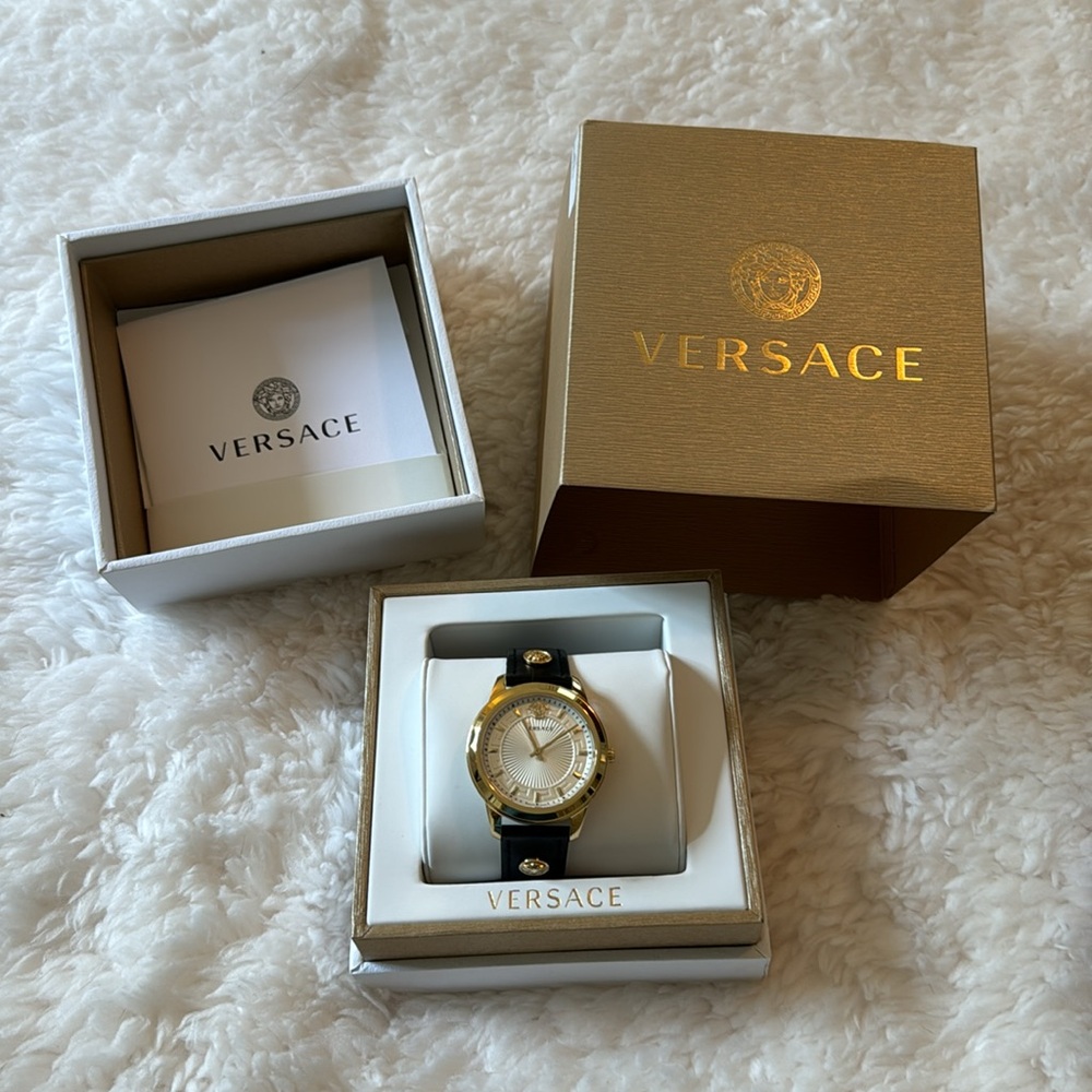 Versace Women’s watch black leather strap with gold detailing
